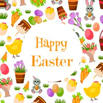 Happy Easter Background. Flat Icons. Spring Holiday Concept Stock Illustration