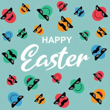Happy Easter background, happy egg with Pixel Sunglasses, holiday decoration Stock Illustration