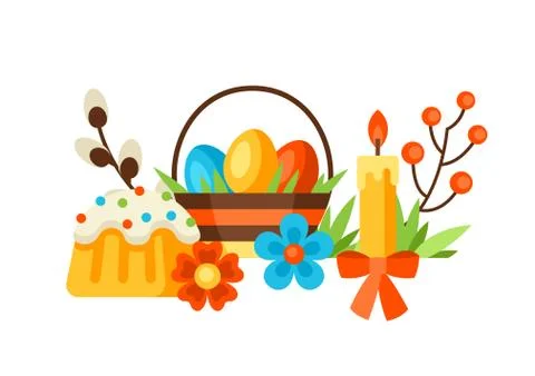 Happy Easter background with holiday items. Illustrazione stock