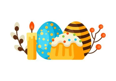 Happy Easter background with holiday items. 库存插图
