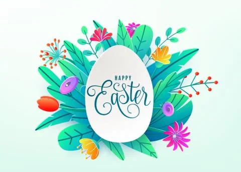Happy easter background isolated on white. Holiday greeting in paper cut 3d イラスト素材