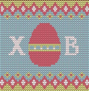 Happy easter background on knitting blue background Stock Illustration