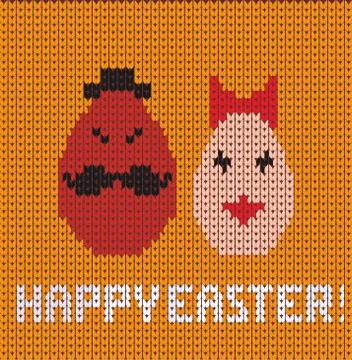 Happy easter background on knitting orange background Stock Illustration