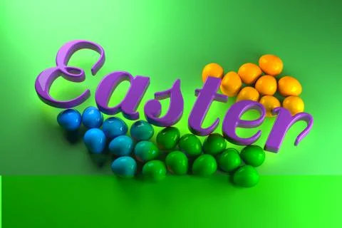Happy Easter background with lettering decorated by colorfull eggs. Invitation Stock Illustration