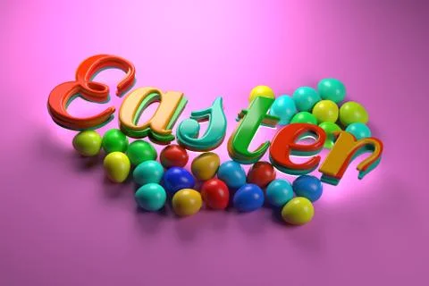 Happy Easter background with lettering decorated by colorfull eggs. Invitation Stock Illustration