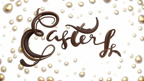Happy Easter background with lettering made by chocolate and decorated by golden Illustrazione stock