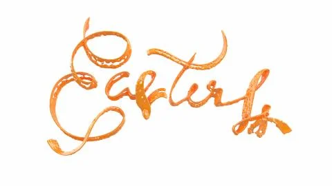 Happy Easter background with made juicy liquid orange splash. Invitation Illustrazione stock