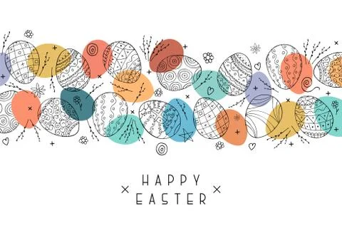 Happy easter background with ornamental eggs. Hand drawn design. Vector holiday Stock Illustration