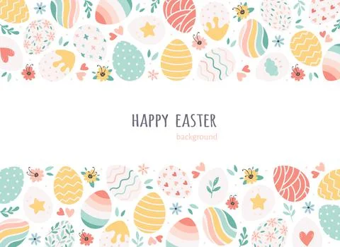 Happy Easter background with painted Easter eggs. Hand drawn Иллюстрация
