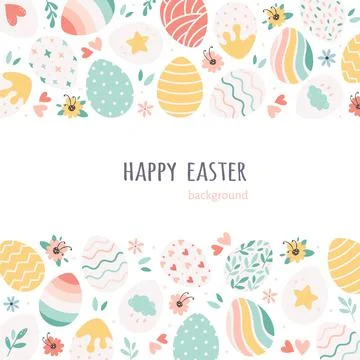 Happy Easter background with painted Easter eggs. Vector illustration Иллюстрация