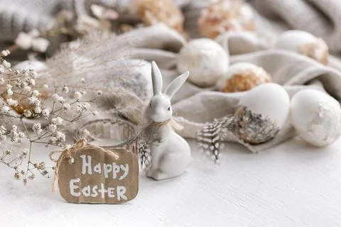 Happy Easter background with pastel-colored decor details. Stock Photos