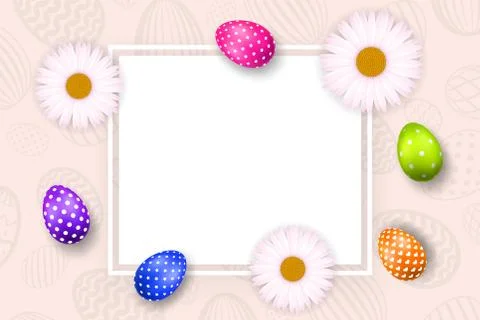 Happy Easter background, pastel textured eggs, chamomile. Decoration paper fr Stock Illustration