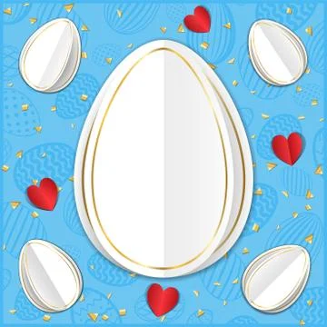 Happy Easter background, pastel textured eggs. Gold decoration paper frame. G Illustrazione stock