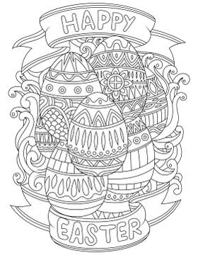 Happy Easter background with pattern coloring book page 스톡 일러스트