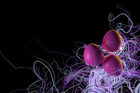 Happy Easter background with pink eggs surrounded by graceful ribbons in space Stock Illustration