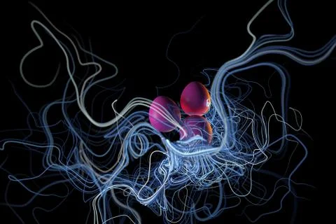 Happy Easter background with pink eggs surrounded by graceful ribbons in space Stock Illustration