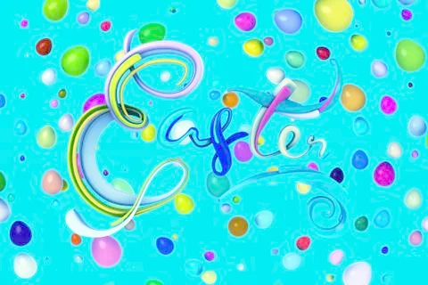 Happy Easter background with plastic lettering word decorated by colorfull eggs Stock Illustration