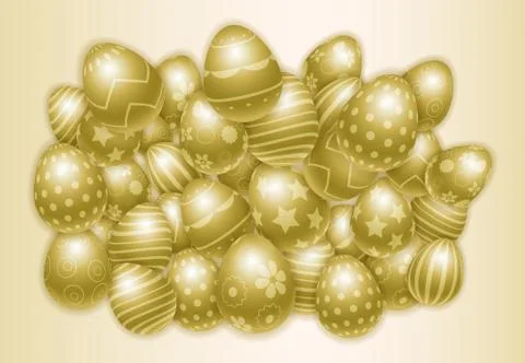 Happy Easter background with realistic decorated golden egg 스톡 일러스트