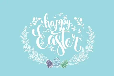 Happy Easter background with realistic Easter eggs. Easter card. Horizontal. Stock Illustration