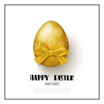 Happy Easter background with realistic golden egg and bow. Vector illustratio Stock Illustration