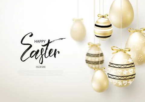 Happy Easter background with realistic golden shine decorated eggs. Design la Illustrazione stock