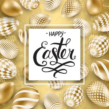 Happy Easter background with realistic golden shine decorated eggs 스톡 일러스트