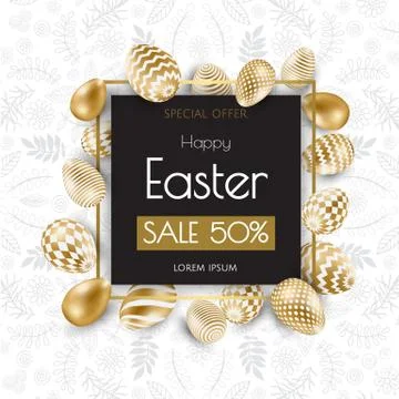 Happy Easter background with realistic golden shine decorated eggs Stockillustratie
