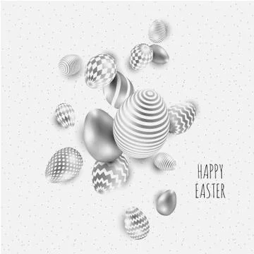 Happy Easter background with realistic silver shine decorated eggs Illustrazione stock