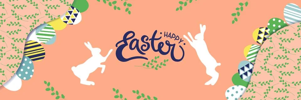 Happy easter background, spring frame. Modern 2023 pattern border, greeting l 스톡 일러스트