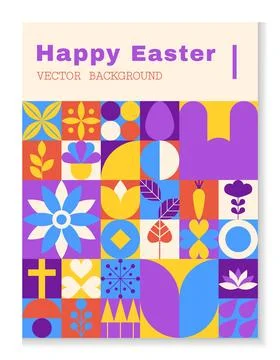 Happy Easter background. Spring holiday celebration poster. Abstract geomet.. 스톡 일러스트
