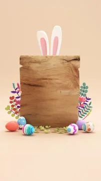 Happy Easter background template for social media greetings with decorated .. Stock Photos