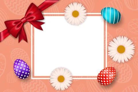 Happy Easter background, textured eggs, ribbon bow, chamomile. Decoration fra Illustrazione stock