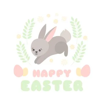Happy Easter background vector. Cute illustration with funny bunny Stock Illustration