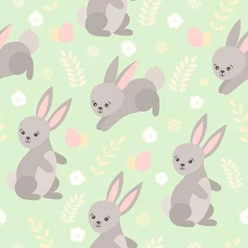 Happy Easter background vector. Cute seamless pattern with funny bunny Stock Illustration