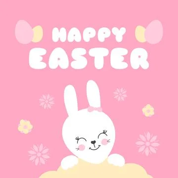 Happy Easter background vector. Cute illustration with funny bunny Stock Illustration