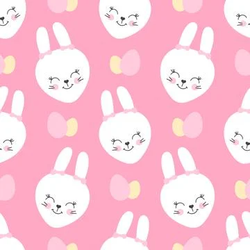 Happy Easter background vector. Cute seamless pattern with funny bunny 스톡 일러스트