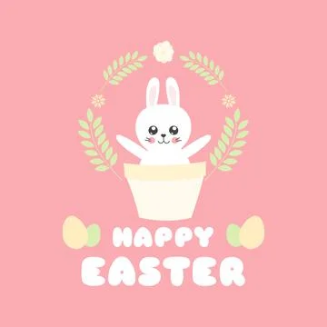 Happy Easter background vector. Cute illustration with funny bunny Stock Illustration