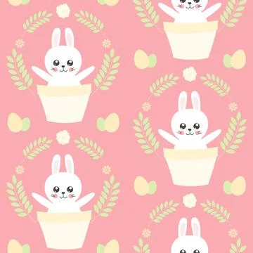 Happy Easter background vector. Cute seamless pattern with funny bunny Illustrazione stock
