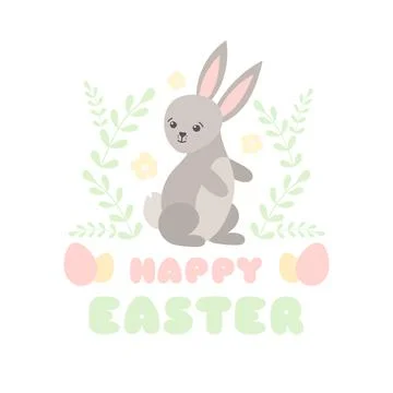 Happy Easter background vector. Cute illustration with funny bunny Stock Illustration