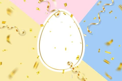 Happy Easter background, white egg frame. Easter 3D celebration card. Gold de Stock Illustration