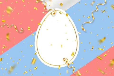 Happy Easter background, white egg frame. Easter 3D celebration card. Gold de 스톡 일러스트