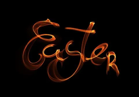 Happy Easter background written by fire flame or smoke. Invitation illustration Stock Illustration