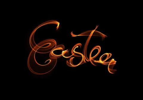 Happy Easter background written by fire flame or smoke. Invitation illustration Stock Illustration