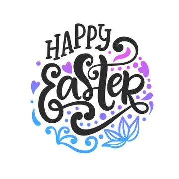 Happy Easter badge emblem with lettering inscription Stock Illustration