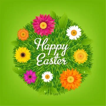 Happy easter ball with flowers Stock Illustration