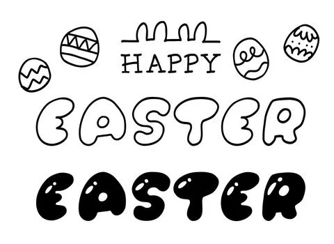Happy Easter in balloon-like rounded cute letters. Stock Illustration