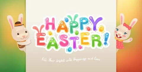Happy Easter Banner with Bunnies Stock Illustration