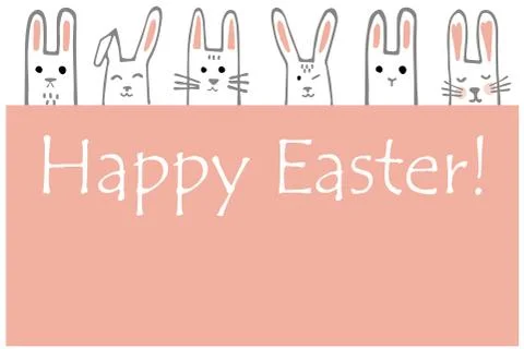 Happy Easter banner with bunny faces. Rabbits Vector border or greeting card. Illustrazione stock
