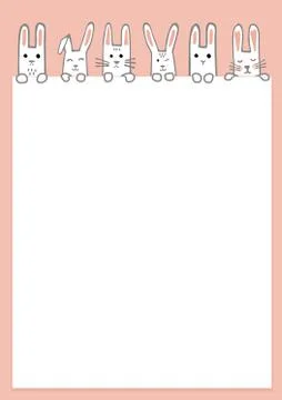 Happy Easter banner with bunny faces and paws. Rabbits border or greeting card Stock Illustration