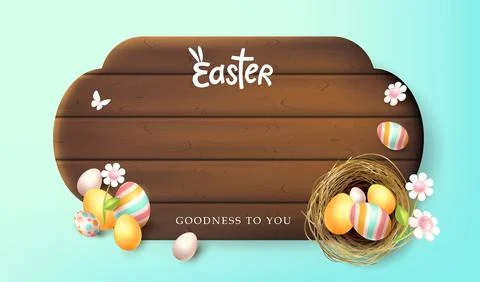 Happy easter banner card background with spring season colored easter eggs Illustrazione stock